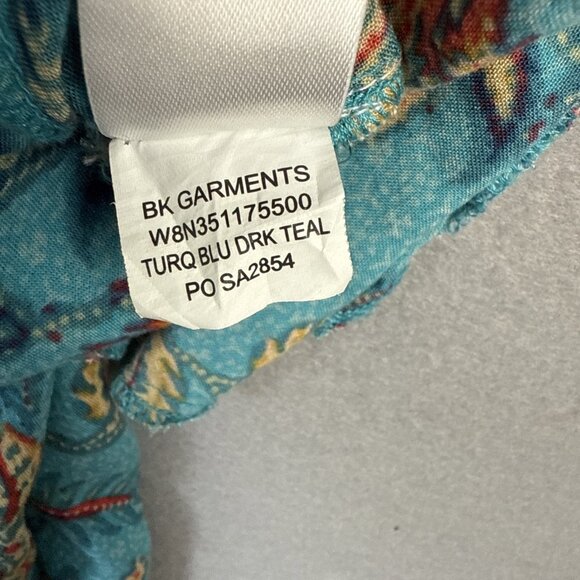 Land Of The Free Maxi Dress Size S Teal & Orange Floral Print Boho Wrap Vacation - Picture 12 of 13